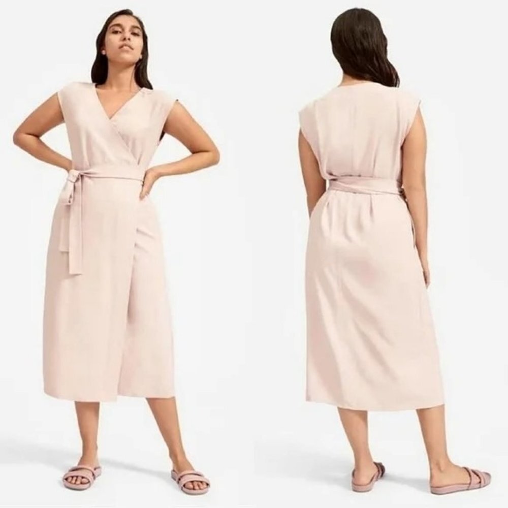 EVERLANE The Japanese GoWeave Wrap Midi Dress soft pink preppy sz 6
